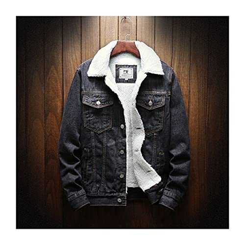 FBYDLL Men'S Warm Denim Jacket - Wool Fashion Blue Black Men'S Tooling Casual Jean, Coat Thick Warm Men'S Denim Cowboy Top Plus Size Winter Outwear S - 6Xl