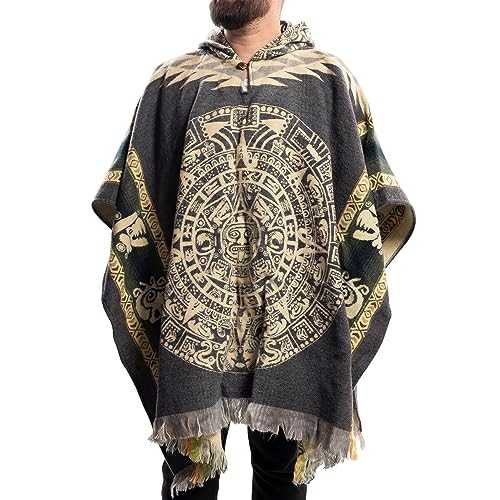 Gamboa Handmade Alpaca Mens Poncho Hoodie Fleece Cowboy Mexican Poncho Cape Blanket