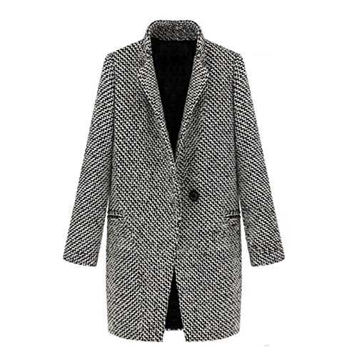 Nonbrand Womens Winter Wool Trench Coat Ladies Outerwear Vintage Overcoat Long Jacket, Black-and-White, 14 (Manufacturer Size:XL (XXXL))