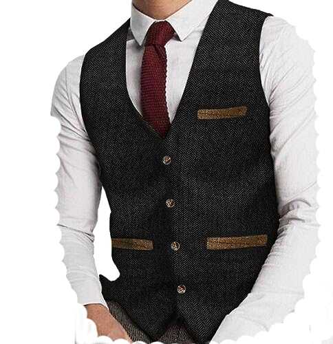 Mens Hunting Vests Tweed Waistcoats Retro Herringbone Vintage Lined Wool Wedding Groomsman Lined Business S-3XL