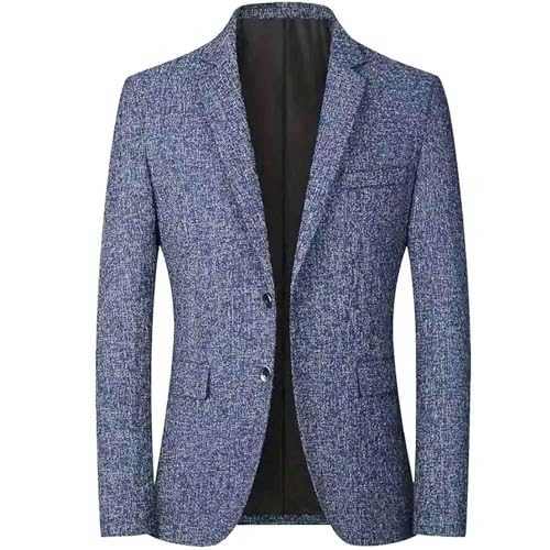 Mens Casual 2 Button Blazer Slim Fit Blazer Jacket Dress Business Wedding Party Jacket Vintage Wool Tweed Jacket Oversized Comfortable Sports Coats Solid Colours Long Sleeve Suit Jackets