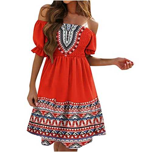 Women Dresses Clearance,Party Elegant Ladies One Shoul Solid Color Loose Casual Backless Short Sleeve Dress UK Size Sale Summer Dresses for Women Work Dress Office Dress