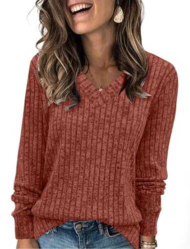 Aokosor Long Sleeve Tops Women UK- V Neck Jumpers for Women Ladies Basic Lightweight Tunic