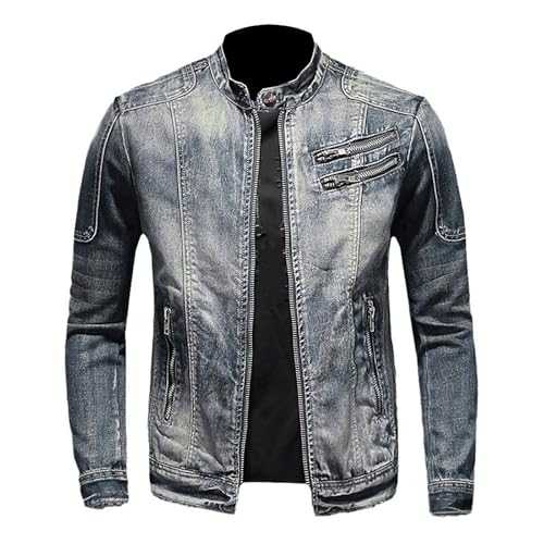 Zeiayuas Denim Jackets Mens Button Down Western Casual Coats Top Long Sleeve Regular Fit Denim Jackets Plus Size Classic Western Style Jackets Casual Smart Jacket with Pockets UK Sale Clearance