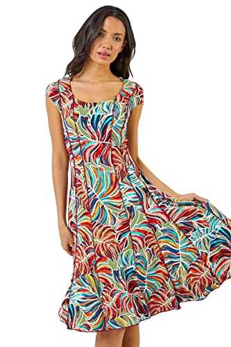 Roman Originals Panel Dress for Women UK Ladies Skater Summer Spring Stretchy Fit & Flare Jersey Midi Work Casual Strappy Sleeveless Sweetheart Knee Length A Line Swing