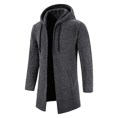 Mens Autumn And Winter Solid Hooded Zipper Warm Cardigan Knitted Coats Knitwear Classic Long Sleeve Sweatshirt Sweater Jacket Autumn Winter Fleece Thick Warm Hoodie Cardigan Trench Coat Overcoat Tops
