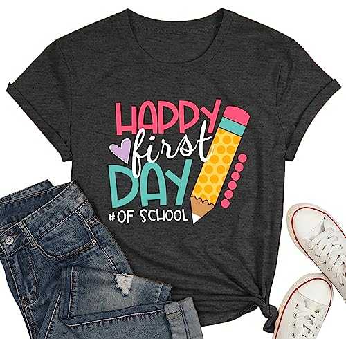 Happy First Day of School Shirt Women Teacher Gift Shirts Appreciation T-Shirt Back to School Tee Top