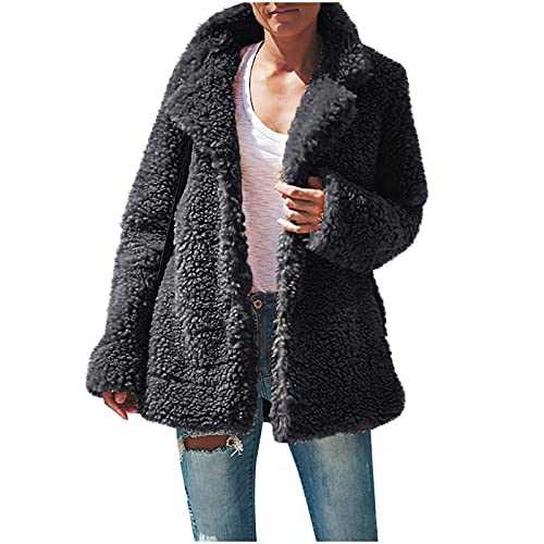 Wyongtao Teddy Bear Coats for Women UK Thickened Warm Winter Coats Plus Size Solid Color Thermal Soft Plush Jacket Faux Fur Overcoats Long Sleeve Lapel Collar Cardigan Ladies Outwear Sale Clearance