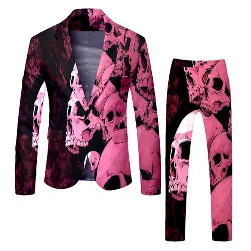 Mymyguoe Halloween Costume Men's Suit 2-Piece Colourful Men's Suits Print Set Business Wedding Suit Tuxedo Set Men's Slim Fit Blazer and Trousers Festive Trouser Suits for Men Leisure Suit