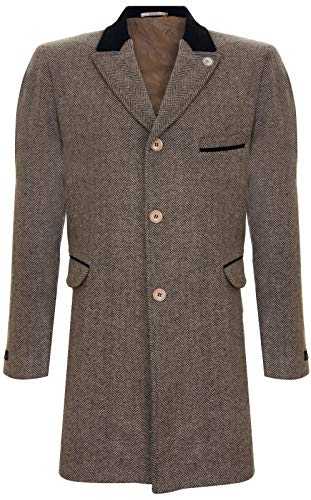 TruClothing Mens 3/4 Long Wool Tweed Brown Crombie Warm Winter Overcoat Jacket Slim Fit Coat