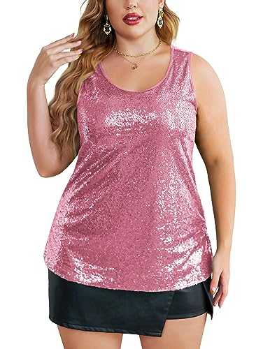 IN'VOLAND Womens Plus Size Tank Tops Sequin Top Summer Sleeveless Party Sexy T Shirts Tunics