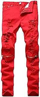 Leward Men's Ripped Skinny Distressed Destroyed Straight Fit Zipper Jeans with Holes