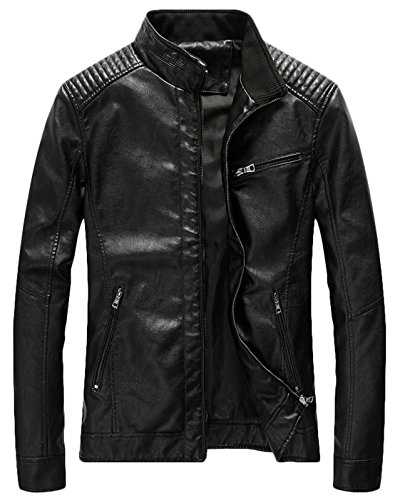 Men's Casual Zip Up Slim Bomber Faux Leather Jacket