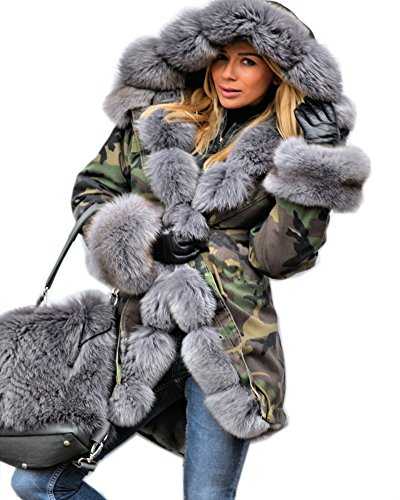 Tiptupu Womens Faux Fur Collar Camouflage Coats Parkas Winter Long Jackets Military Anorak with Pockets