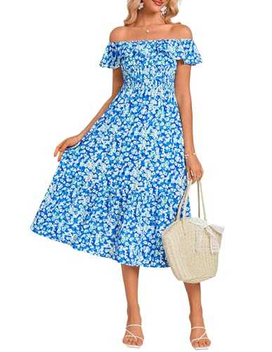 GRACE KARIN Women's Summer Floral Dresses Casual Ruffles A-Line Midi Wedding Guest Dress Beach Sundress