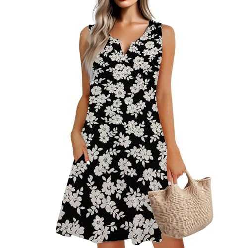 Summer Dresses for Women UK Casual V-Neck Floral Button Dress with Pockets