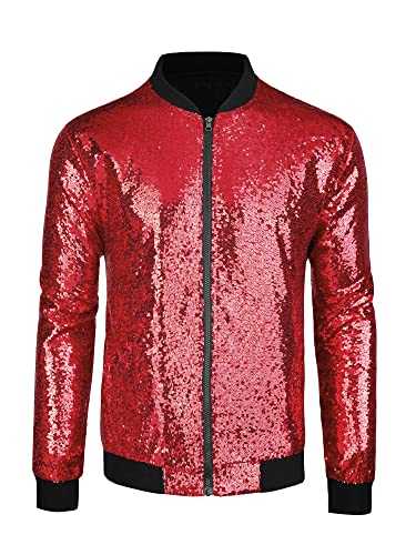 Men's Varsity Jacket Halloween Party Disco Shiny Sparkly Glitter Sequins Bomber Jacket
