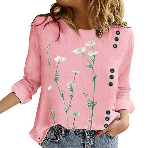 Women's Casual Print Spliced Long Sleeve Shirt Crew Neck Blouse Loose Tops Glitter Body Women