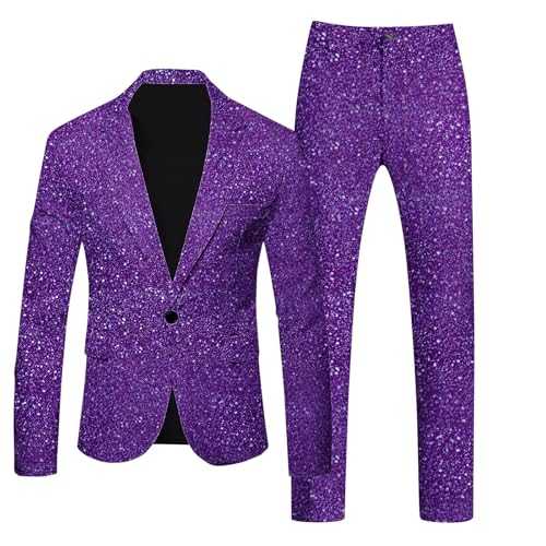 Men's Two Piece Set Slim Fit Suit Set One Button Blazer Jacket Trousers Suit Jacket Suit Trousers Disco Night Club Set Colourful Jacket Suit Carnival Costume Wedding Business Dress Tuxedo