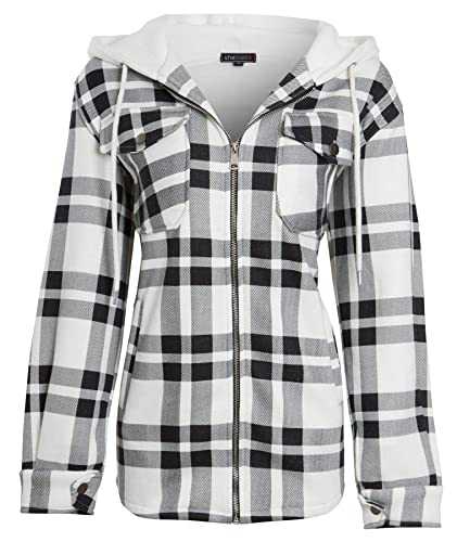 shelikes Women’s Winter Jacket Shacket Shirt Casual Oversize Baggy Check Print Coat Tunic Top with Pockets