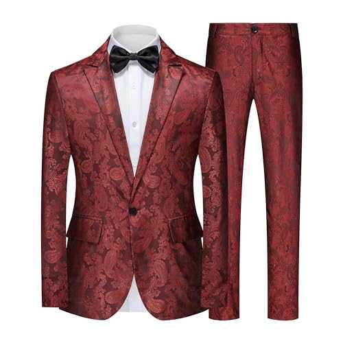 Men Tuxedo Suit Set 2 Piece Slim Fit Paisley Floral Prom Homecoming Wedding Dress Suits