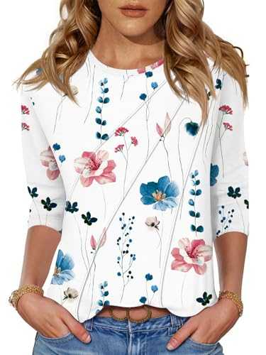 Kistore 3/4 Length Sleeve Shirts for Womens Pleated Summer Tops 2025 Fasion Trendy Spring Blouses