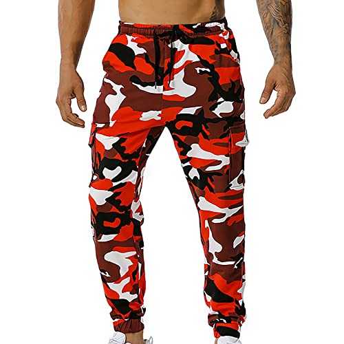Rrongwn Tracksuit Bottoms, Leisure Trousers, Sports Trousers with Drawstring, Pockets, Cuffs, Soft and Comfortable, Cotton Camouflage, Military Casual Style, Hiking Trousers with Fleece, Casual