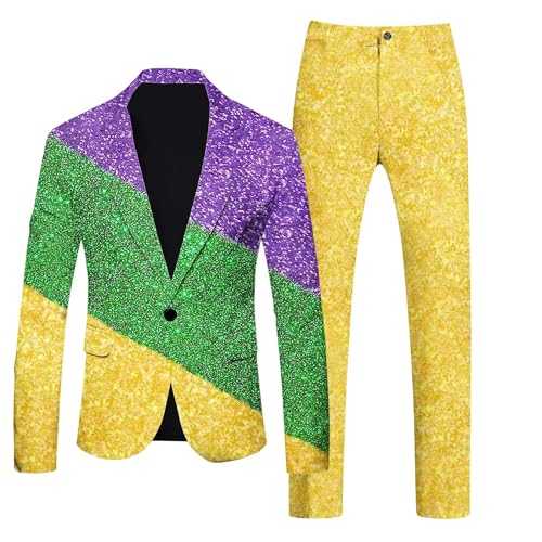 Men's Suit Jacket and Suit Trousers Two Piece Fashionable Party Rainbow Suits 2-Piece Funky Suits Suit Neon Coloured Blazer Jacket Trousers Suits Slim Fit Clubwear UK Sale Clearance