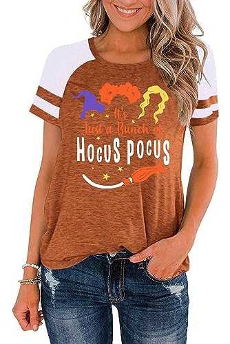 Womens Halloween Shirt Hocus Pocus Shirts Sanderson Witch Broom Graphic Tshirt Raglan Color Block Tops