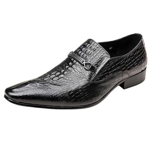 UOPYNE Mens Dress Oxford Shoes Leather Prom Slip-on Round Toe Anti-Slip Non Slip Rubber Sole Block Heel Office Business