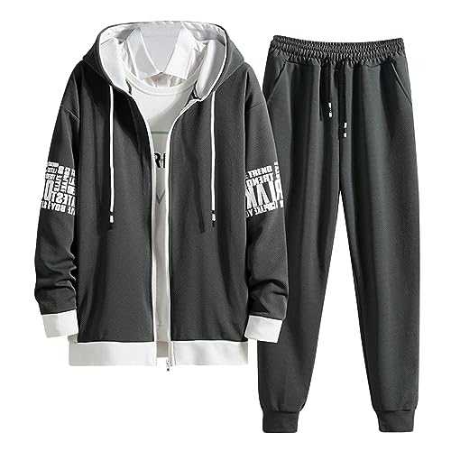 TYUIOP Warehouse UK Tracksuits for Men Hoodies for Men UK Mens Tracksuit Set Hooded Jacket Sweatsuits Jogging Tops Full Zip Joggers Sports Sweatsuit with 3 Pockets