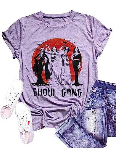 Ghoul Gang Halloween T Shirt Women Sunset Sanderson Sisters Graphic Tee Hocus Pocus Witch Fall Casual Tops