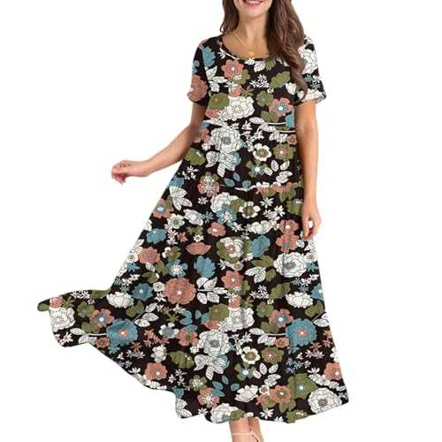 Beach Dress Women's Festival Short Generic Summer Dress Short Sleeve Round Neck Maxi Dress Cotton Elegant Dress Slim Chic Tunic Dress Sexy Light and Airy Casual Dress