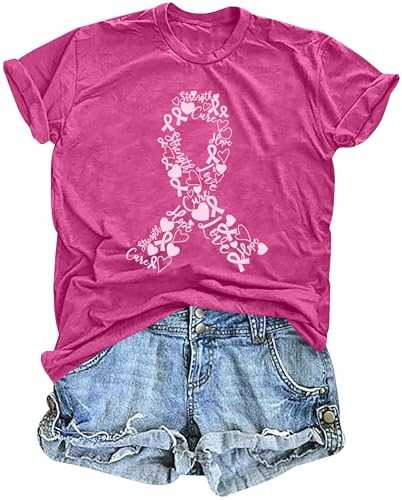 hohololo Breast Cancer Awareness Tshirt Breast Cancer T Shirts for Women Pink Ribbon Short Sleeve Tops