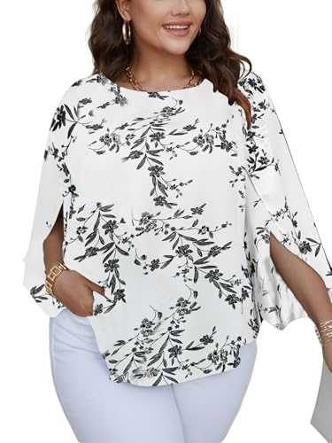 SCOMCHIC Plus Size Blouses for Women Summer Chiffon 3/4 Sleeve Tunic Tops Dressy Scoop Neck Casual Loose Flowy Shirts