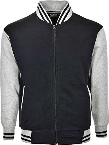 Activewear Men &Women Baseball Varsity Hooded Bomber Jacket with Pockets &Open End Zip Size S to 2XL (2XL, Black/Grey)