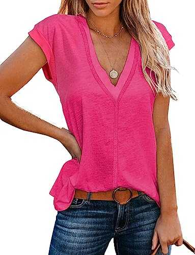 iChunhua Womens Summer Tops V Neck Cap Sleeve Vests Casual Plain Basic T-shirt