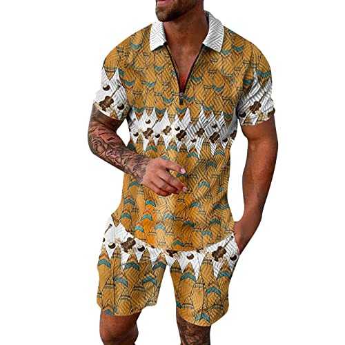 Mens Short Sets 2 Piece Outfits Polo Shirt Fashion Summer Tracksuits Casual Set Short Sleeve and Shorts Set for Men Track Suit Exercise Fitness Sportswear Sweatshirts Sales Clearance