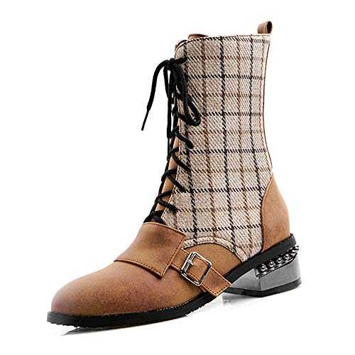 Women Ankle Boots with Low Chunky Heel and Lace-up