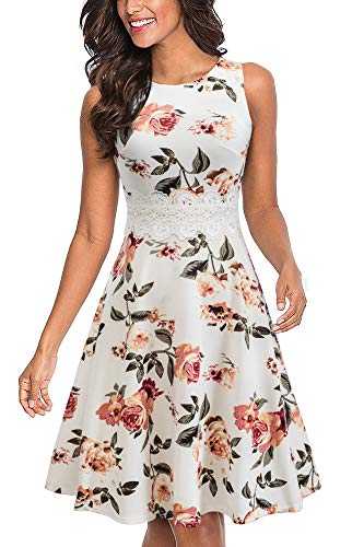 HOMEYEE Women's Vintage 50s Sleeveless Floral Embroidered Cocktail Swing Dress A079