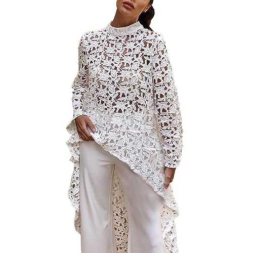 Long Sleeve Stretch Top Women's Long Sleeved Crew Neck High and Low Asymmetrical Irregular Hem Casual Blouse Ladies Plus Size Shirts Cotton Tops Plus Size