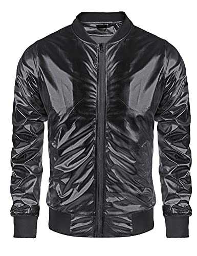 COOFANDY Men's Metallic Nightclub Jacket Slim Fit Zip Up Varsity Baseball Bomber Shiny Party Dance Disco Jackets