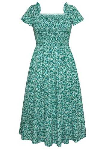 Hanna Nikole Women Plus Size Casual Maxi Dress A-Line Dress Square Neck Midi Dress Ruffle Sleeves Smocked Summer Dress with Pockets