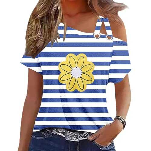 Tops for Women UK Sale Clearance Ladies Cold Shoulder V Neck Tops Plus Size Holiday Party Blouse Floral Print Casual Tees Shirt Oversized Tunic Tops Loose Off Shoulder Strap Dressy Tops
