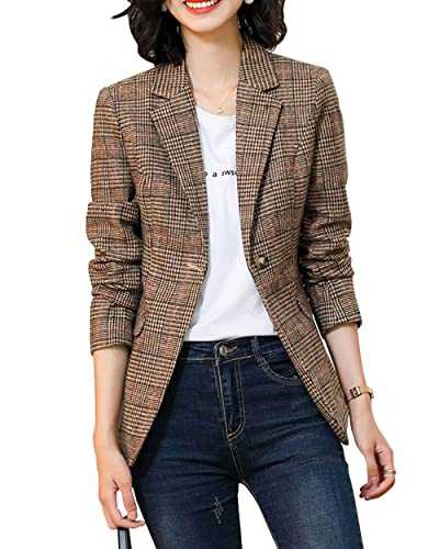 ebossy Women’s Boyfriend Blazer with Notched Lapels, Two Buttons and Houndstooth Pattern