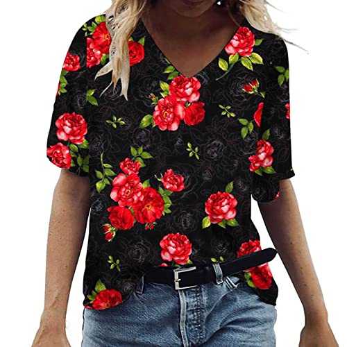 Kmdwqf Blouse for Women Printed Daily Loose Tops Vest Tops with Built in Bra for Women UK All-Match V Neck Polo T-Shirt Women 60Th Birthday Gifts for Women Promotion Clearance