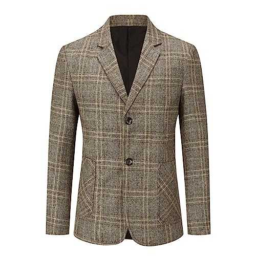 YOUTHUP Men's Vintage Blazer Slim Fit 2 Button Plaid Suit Jacket Casual Business Check Blazer