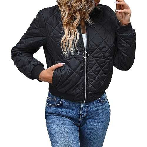 Teddy Bear Coats for Women Teddy Coats for Women Women's Stand Up Collar Plaid Slim Fit Baseball Jacket Zipper Pocket Short Padded Jacket Shacket Women Women's Outdoor Fleece Jackets