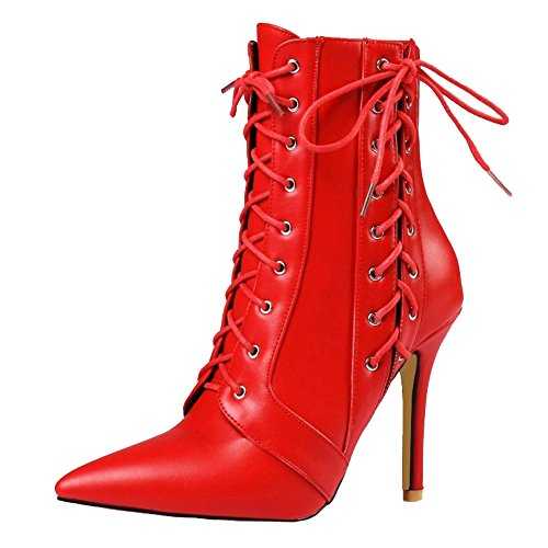 Onewus Elegant Ankle Boots with Lace Up and Pointed Toe Women Stiletto Boots