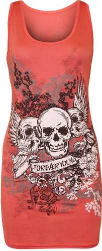 WearAll Womens Skull Forever Young Print Racer Back Sleeveless Ladies Vest Top - Sizes 8-14